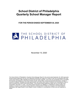 School District of Philadelphia Quarterly School Manager Report