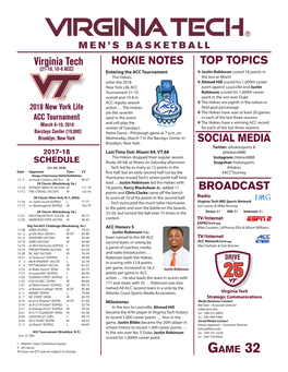 Virginia Tech SOCIAL MEDIA TOP TOPICS HOKIE NOTES BROADCAST
