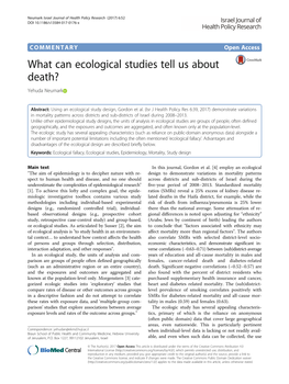 What Can Ecological Studies Tell Us About Death? Yehuda Neumark