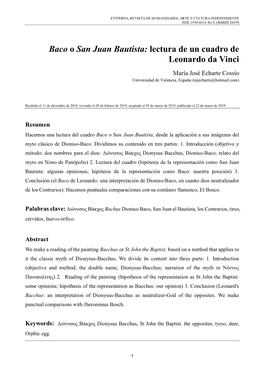 Baco O San Juan Bautista: Lectura De Un Cuadro De Leonardo Da Vinci