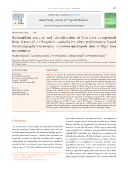 Antioxidant Activity and Identification of Bioactive Compounds from Leaves of Anthocephalus Cadamba by Ultra–Performance Liqui