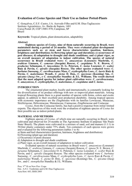 Evaluation of Costus Species and Their Use As Indoor Potted-Plants