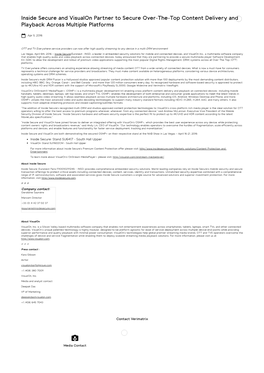 Inside Secure and Visualon Partner to Secure Over-The-Top Content Delivery and Playback Across Multiple Platforms
