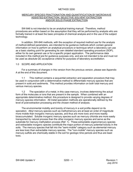 Method 3200: Mercury Species Fractionation and Quantification By