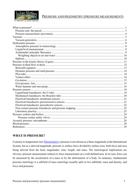 Pressure and Piezometry (Pressure Measurement)