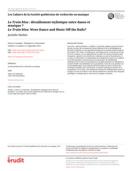 Le Train Bleu : Déraillement Stylistique Entre Danse Et Musique ? Le Train Bleu: Were Dance and Music Off the Rails? Jacinthe Harbec