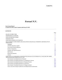 Ferrari NV Interim Report