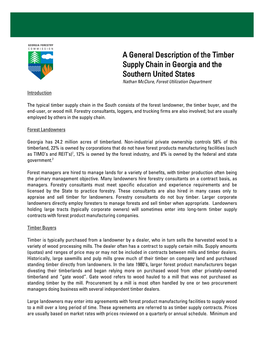 A General Description of the Timber Supply Chain in Georgia and the Southern United States Nathan Mcclure, Forest Utilization Department