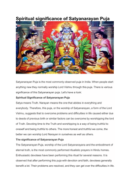 Spiritual Significance of Satyanarayan Puja