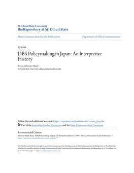 DBS Policymaking in Japan: an Interpretive History Roya Akhavan-Majid St