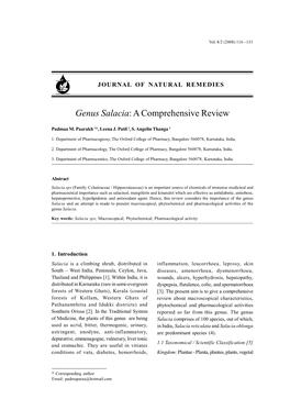 Genus Salacia: a Comprehensive Review