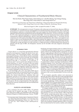 Clinical Characteristics of Fusobacterial Brain Abscess