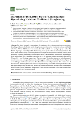 Evaluation of the Lambs' State of Consciousness Signs During Halal