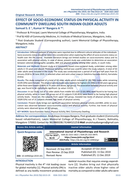 EFFECT of SOCIO-ECONOMIC STATUS on PHYSICAL ACTIVITY in COMMUNITY DWELLING SOUTH INDIAN OLDER ADULTS Samuel S