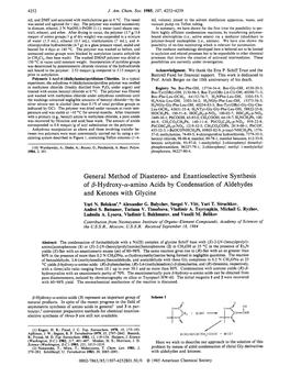 And Enantioselective Synthesis of P-Hydroxy-A-Amino Acids by Condensation of Aldehydes and Ketones with Glycine