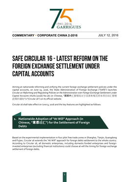 Latest Reform on the Foreign Exchange Settlement Under Capital Accounts