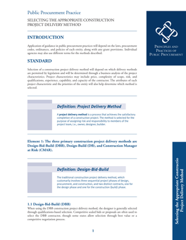 Public Procurement Practice SELECTING the APPROPRIATE CONSTRUCTION PROJECT DELIVERY METHOD