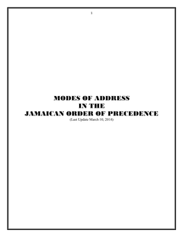 MODES of ADDRESS in the JAMAICAN ORDER of PRECEDENCE (Last Update March 10, 2014)