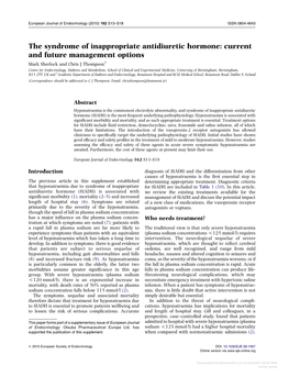 The Syndrome of Inappropriate Antidiuretic Hormone: Current and Future Management Options