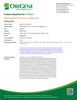 TMEM126B (BC017574) Human Untagged Clone – SC105901