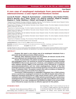 A Rare Case of Esophageal Metastasis from Pancreatic Ductal Adenocarcinoma: a Case Report and Literature Review