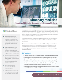Pulmonary Medicine More Than 100 Online Resources in Pulmonary Medicine