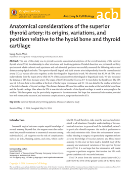 Anatomical Considerations of the Superior Thyroid Artery: Its Origins, Variations, and Position Relative to the Hyoid Bone and Thyroid Cartilage