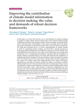 Improving the Contribution of Climate Model Information to Decision Making: the Value and Demands of Robust Decision Frameworks