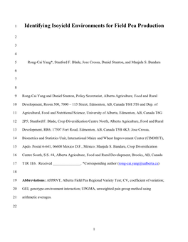 Identifying Isoyield Environments for Field Pea Production