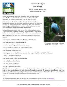 Field Guides Birding Tours: Philippines