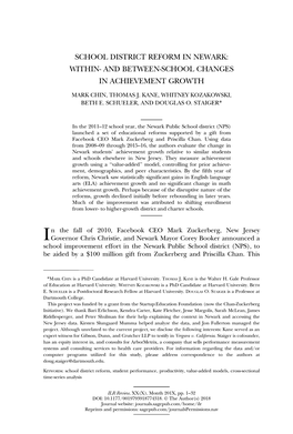 School District Reform in Newark: Within- and Between-School Changes in Achievement Growth
