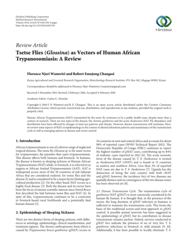 Tsetse Flies (Glossina) As Vectors of Human African Trypanosomiasis: a Review