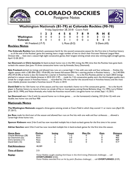 COLORADO ROCKIES Postgame Notes