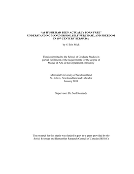 UNDERSTANDING MANUMISSION, SELF-PURCHASE, and FREEDOM in 19Th CENTURY BERMUDA