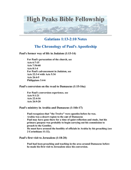 Galatians 1:13-2:10 Notes the Chronology of Paul's Apostleship