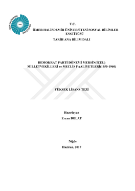 T.C. Ömer Halisdemir Üniversitesi Sosyal Bilimler Enstitüsü Tarih Ana Bilim Dali