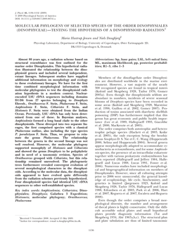 Molecular Phylogeny of Selected Species of the Order Dinophysiales (Dinophyceae)—Testing the Hypothesis of a Dinophysioid Radiation1