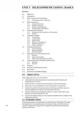 Unit 3 Telecommunications : Basics