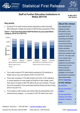 Staff at Further Education Institutions in Wales, 2017/18