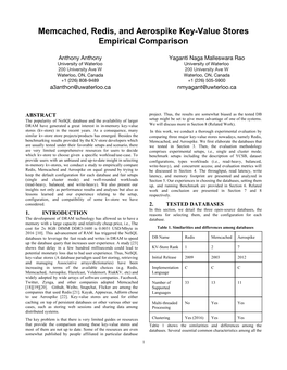 Memcached, Redis, and Aerospike Key-Value Stores Empirical