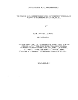 The Role of Micro-Credit in Economic Empowerment of Disabled Persons in the Upper East Region, Ghana