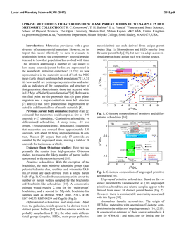 Linking Meteorites to Asteroids: How Many Parent Bodies Do We Sample in Our Meteorite Collections? R