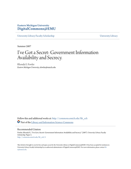 Government Information Availability and Secrecy. Rhonda E
