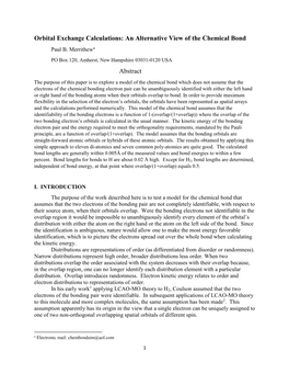 Orbital Exchange Calculations: an Alternative View of the Chemical Bond Paul B