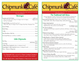 The Traditional Café Menu Beverages Little Chipmunks