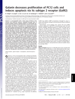 Galanin Decreases Proliferation of PC12 Cells and Induces Apoptosis Via Its Subtype 2 Receptor (Galr2)