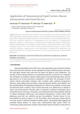 Applications of Nanostructured Lipid Carriers: Recent Advancements and Patent Review