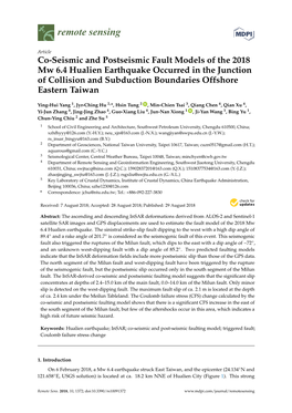 Co-Seismic and Postseismic Fault Models of the 2018 Mw 6.4 Hualien Earthquake Occurred in the Junction of Collision and Subduction Boundaries Offshore Eastern Taiwan