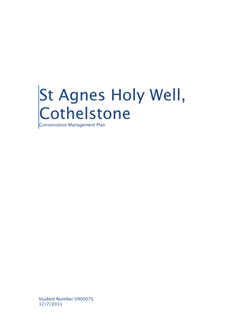 St Agnes Holy Well, Cothelstone Conservation Management Plan