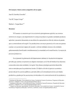 El Casanare: Futuro Centro Competitivo De La Región Juan D. González